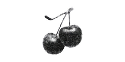 Vintage Halftone Cherries. Retro Fruit For Nostalgic Aesthetics Illustration Isolated On Transparent Background