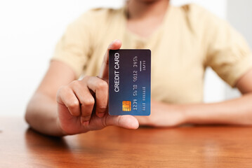 Credit card usage in financial transactions office setting image of payment method indoor close-up...