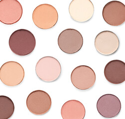 Eyeshadow refill pans for palette isolated on white, top view. Decorative cosmetic