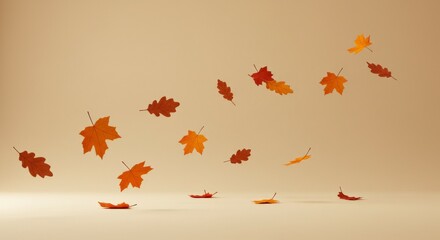 Falling Autumn Leaves on Beige Background - Season Change Concept