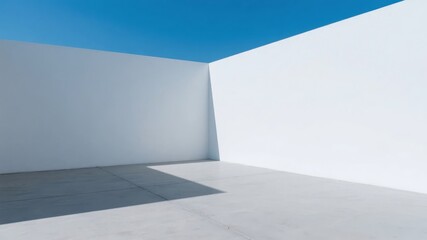 Minimalist Corner with White Walls and Blue Sky