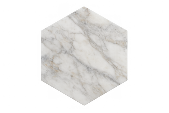 Realistic marble hexagon shape with transparent background, perfect for various design compositions or mockups