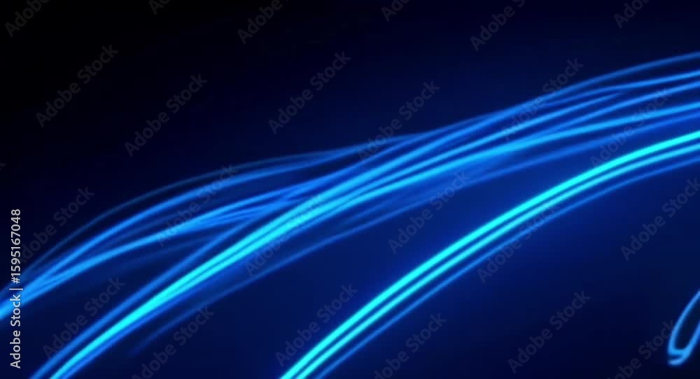 Poster dynamic abstract blue light trails flow across a dark background seamlessly