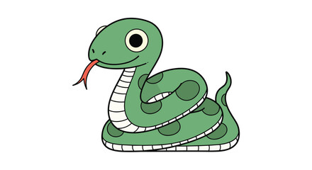 Fototapeta premium A cute green snake character with big round eyes and a forked tongue displaying a friendly demeanor