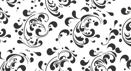 Swirling Floral Pattern in Black and White for Background Use