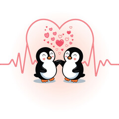 Penguin Love Pulse, Heartbeat of Love, Cute Penguin Couple in Love