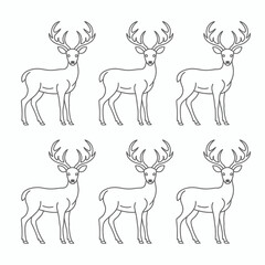 Six stylized deer silhouettes with antlers isolated on a white background isolated on white background