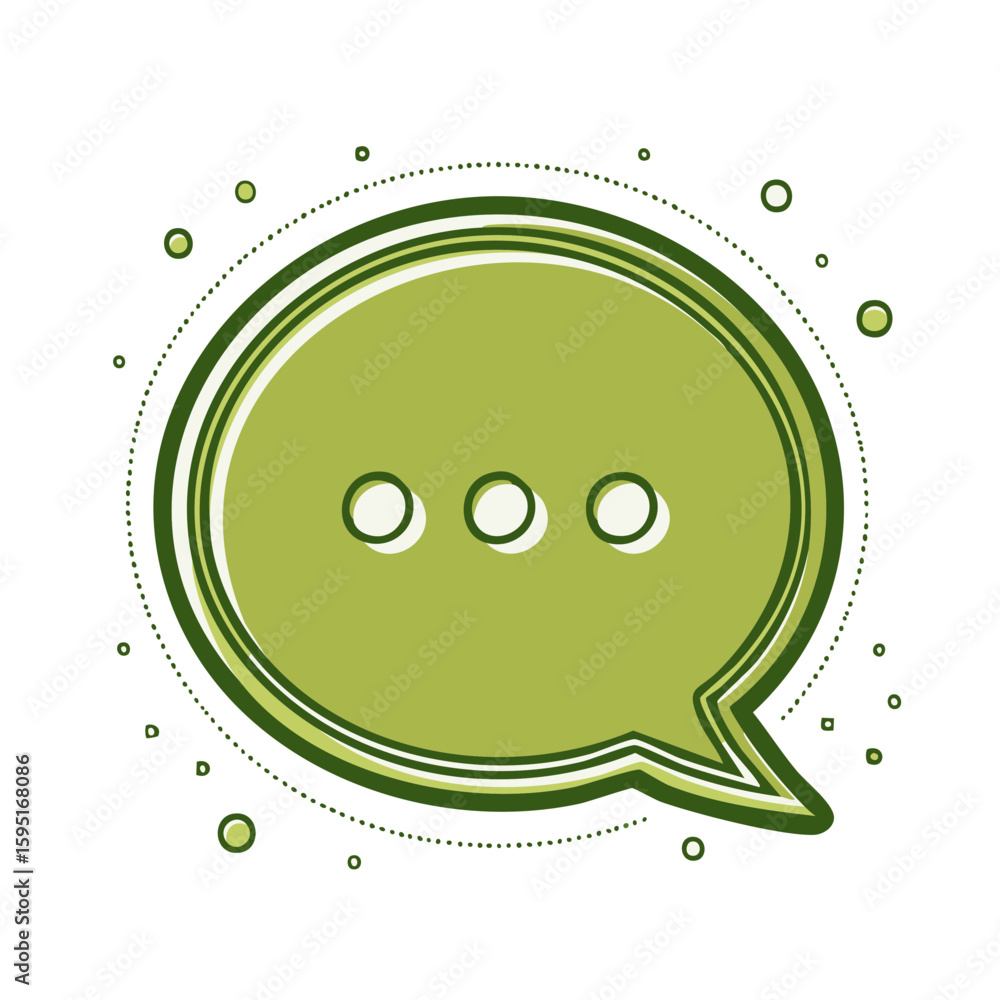 Poster stylized light green speech bubble with three dots and dashed circular border representing communica