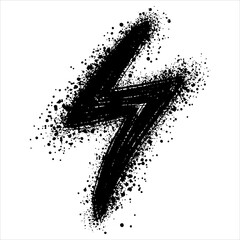 lightning bolt icon with black spray paint or drawn with grunge technique