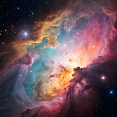 Obraz premium Vibrant colorful nebula galaxy with stars in space
