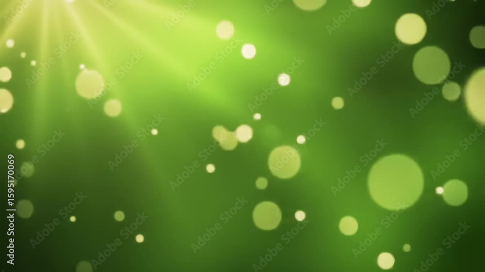 Aufkleber soft focus green background with glowing bokeh lights and gentle sun rays emanating from the upper l