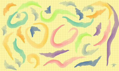 Fun colorful abstract background in doodle style. Simple playful design with hand drawn overlay shapes. Children style colored scribble banner background with doodle rough lines. Playful abstract bg
