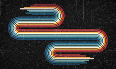 Vintage Striped Backgrounds, Posters, Banner Samples, Retro Colors from the 1970s 1980s, 70s, 80s, 90s. Grunge scratch 70s style stripes background poster lines. Old photo grainy effect design graphic
