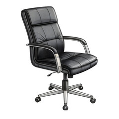 A black office chair isolated on transparent background 
