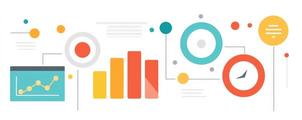 Marketing metrics performance automation concept. Abstract graphic design of data visualization elements.