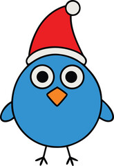 Indigo bunting bird wearing festive Santa hat Christmas holiday winter decoration seasonal wildlife nature colorful bright cheerful celebration