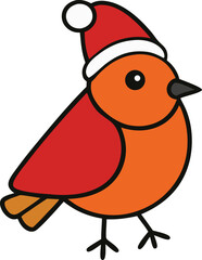 House finch wearing Santa hat perched near pinecones festive Christmas bird holiday winter decoration nature wildlife seasonal celebration