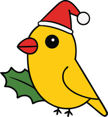 Goldfinch Santa cap holly leaf festive bird Christmas winter holiday decoration cute nature wildlife bright red green celebration ornament cheerful season