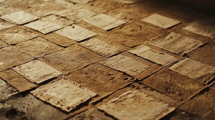 Textured ground with embedded papers Beige and brown tones surface background