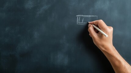 Hand drawing simple rectangle shape on dark chalkboard Chalk sketch on dark surface