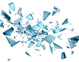 Artistic Floating Shattered Glass Pieces with Light Reflections, Dynamic Abstract Concept, Isolated PNG