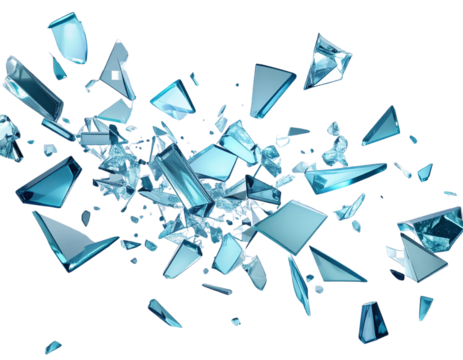 Artistic Floating Shattered Glass Pieces with Light Reflections, Dynamic Abstract Concept, Isolated PNG