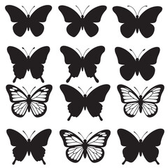 Obraz premium black vector icon various butterfly silhouette set for graphic resources