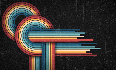 Vintage Striped Backgrounds, Posters, Banner Samples, Retro Colors from the 1970s 1980s, 70s, 80s, 90s. Grunge scratch 70s style stripes background poster lines. Old photo grainy effect design graphic