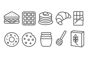 Food and drink line icon set. breakfast, snack, pastry outline collection