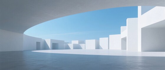 Obraz premium Modern Architectural Structure with Curved Walls and Staircase under Clear Sky