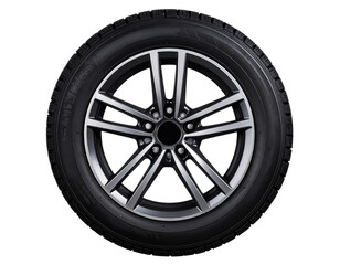 Front View of Rugged All-Terrain Tire with Deep Tread and Five-Spoke Wheel, isolated on transparent background PNG
