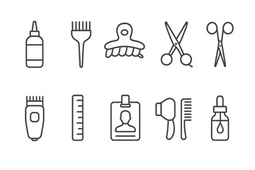 Hairdressing, barber line icon set. salon, styling tools collection line art