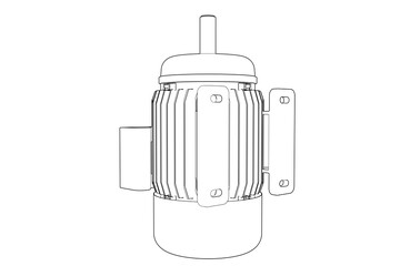 Fototapeta premium Technical Outline Drawing Electric Motor: High-Res Industrial Machine Part for Blueprints and Engineering. Clean Line Art for Factory Automation, Power Generation, Mechanical Design. Transparent Png