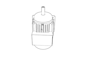 Technical Outline Drawing Electric Motor: High-Res Industrial Machine Part for Blueprints and Engineering. Clean Line Art for Factory Automation, Power Generation,  Mechanical Design. Transparent Png