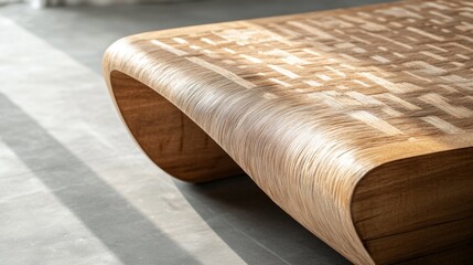 Modern curved wooden coffee table intricate wood grain top wooden table