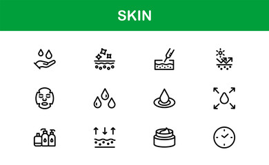Skin Health Line Icon Collection – Unique, creative, and premium outline symbols for beauty, cosmetics, dermatological wellness, and personal skincare icons