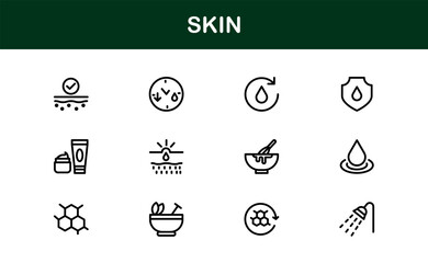 Skin Health Line Icon Collection – Unique, creative, and premium outline symbols for beauty, cosmetics, dermatological wellness, and personal skincare icons