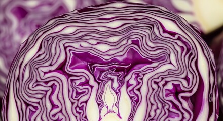 Obraz premium Close-Up of Purple Cabbage Cross-Section with Intricate Natural Patterns