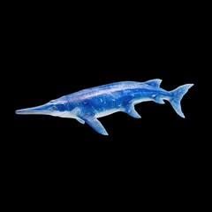 Realistic Blue Prehistoric Fish Model Displaying Detailed Features and Textures