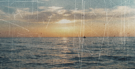 Old film light leaks texture with scratches, noise, iridescent light. Grunge retro photo style,...