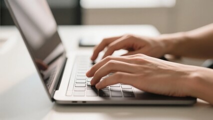 Person typing on a laptop keyboard with hands in focus