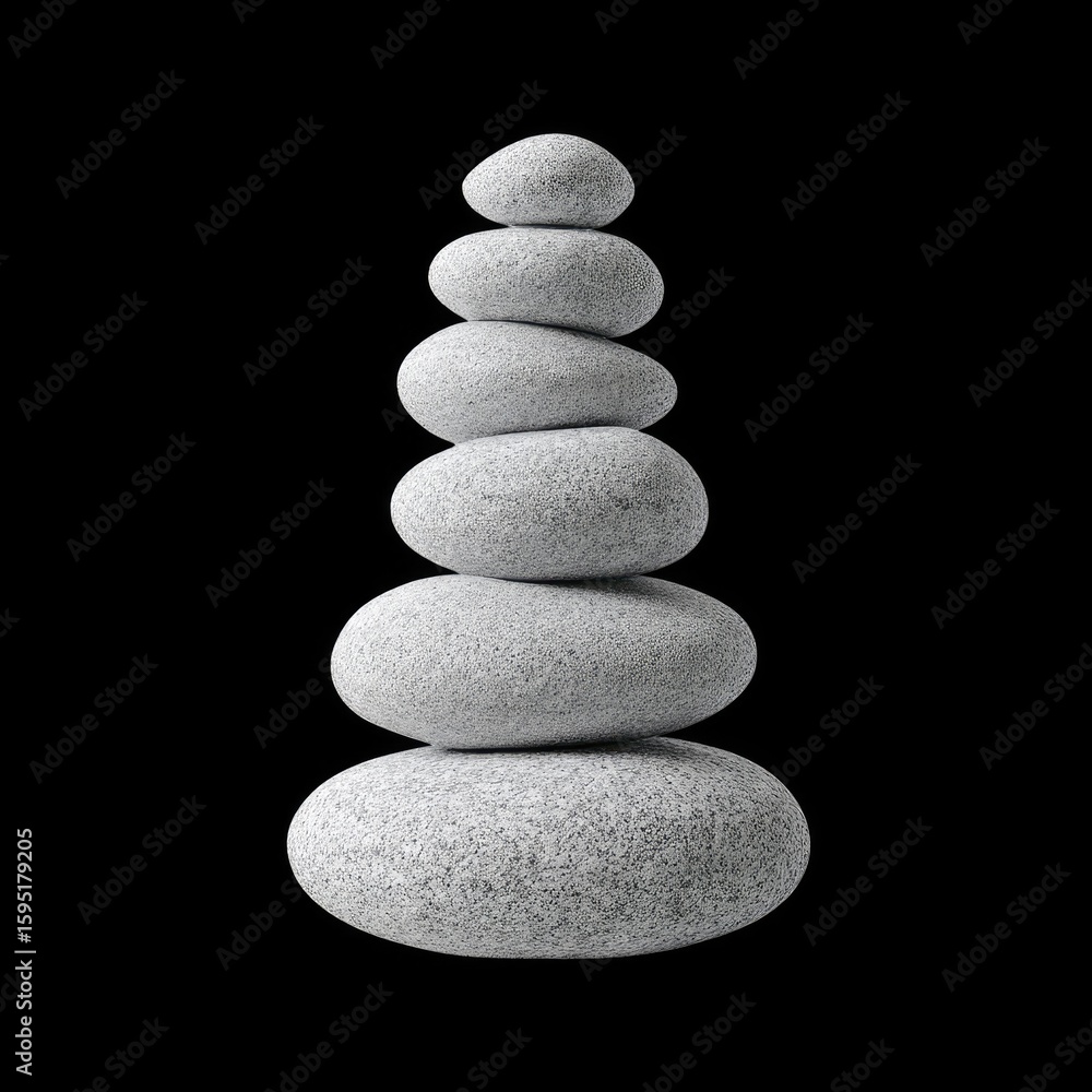 Poster serene stacked stones symbolizing balance and tranquility on a dark background for mindfulness and m