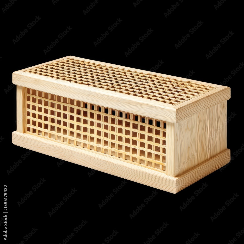 Poster elegant wooden storage box with intricate lattice design ideal for organizing home and office spaces