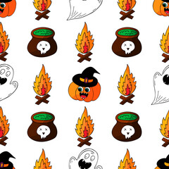 Halloween seamless pattern in hand draw style