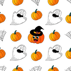 Halloween seamless pattern in hand draw style