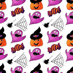 Halloween seamless pattern in hand draw style