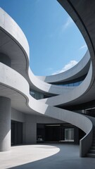 Fototapeta premium Modern Architectural Structure with Curved Concrete Elements and Open Sky