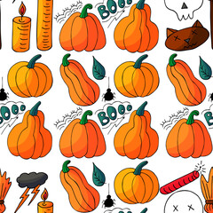 Halloween seamless pattern in hand draw style