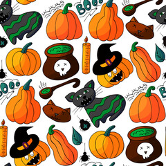 Halloween seamless pattern in hand draw style