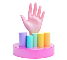 Obraz premium 3D hand raising on colorful pastel podiums